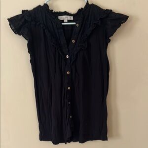 LOFT Midnight Black Ruffled Blouse